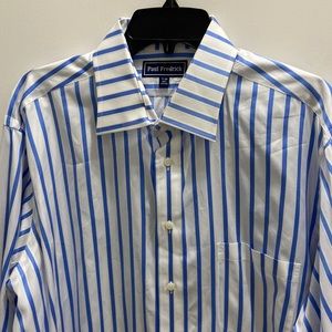 PAUL FREDRICK Men’s Casual Button Down Shirt in Blue Stripes
